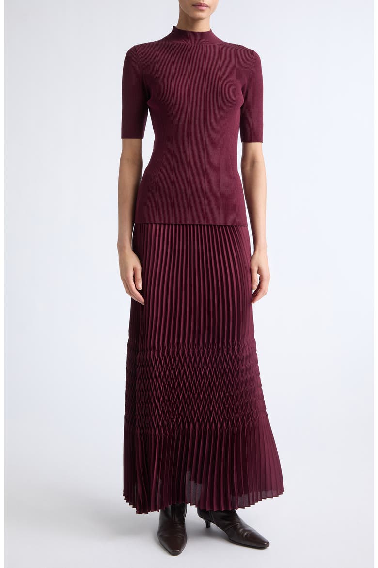 Rib Mock Neck Sweater, Alternate, color, AUBERGINE