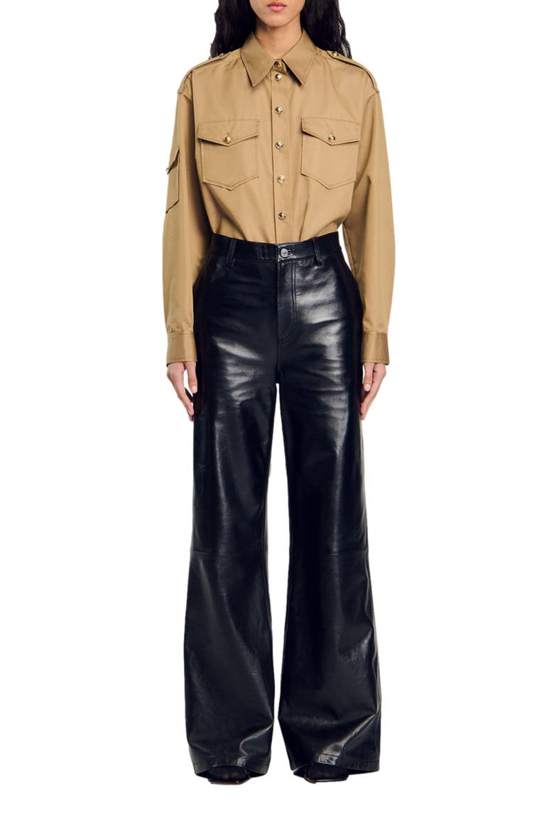 Flared leather trousers, Main, color, Black