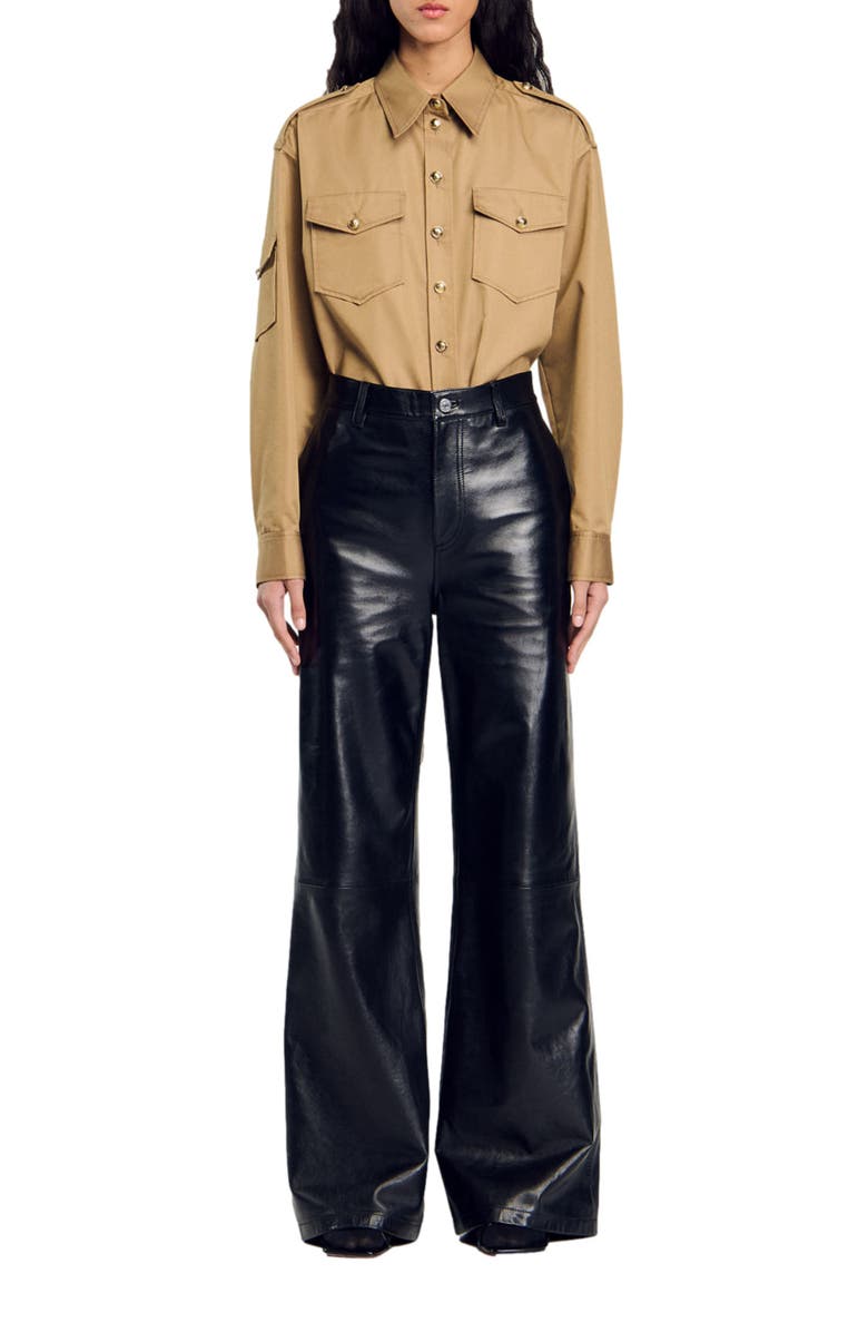 SANDRO Flared leather trousers, Main, color, 