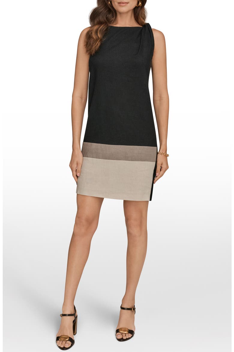 Linen-Blend Color-Block Shift Dress, Main, color, BLACK-DRIFTWOOD-VELLUM