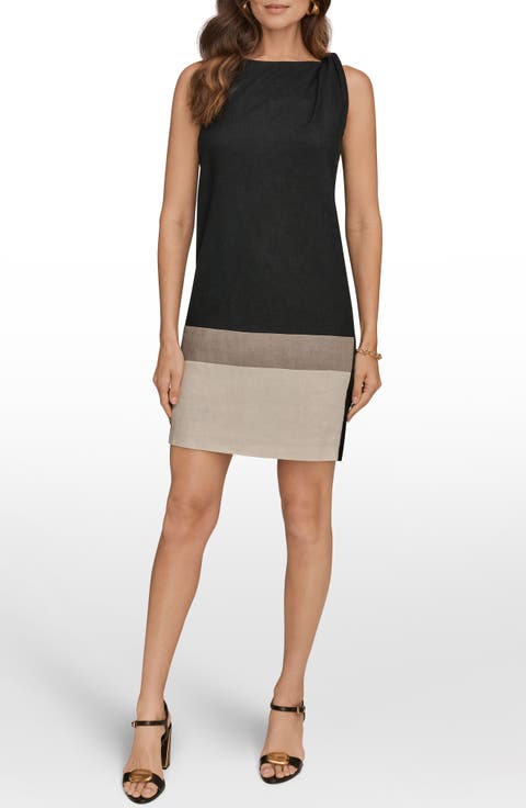 Linen-Blend Color-Block Shift Dress