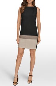 DONNA KARAN WEEKEND Linen-Blend Color-Block Shift Dress