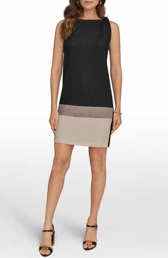 Linen-Blend Color-Block Shift Dress