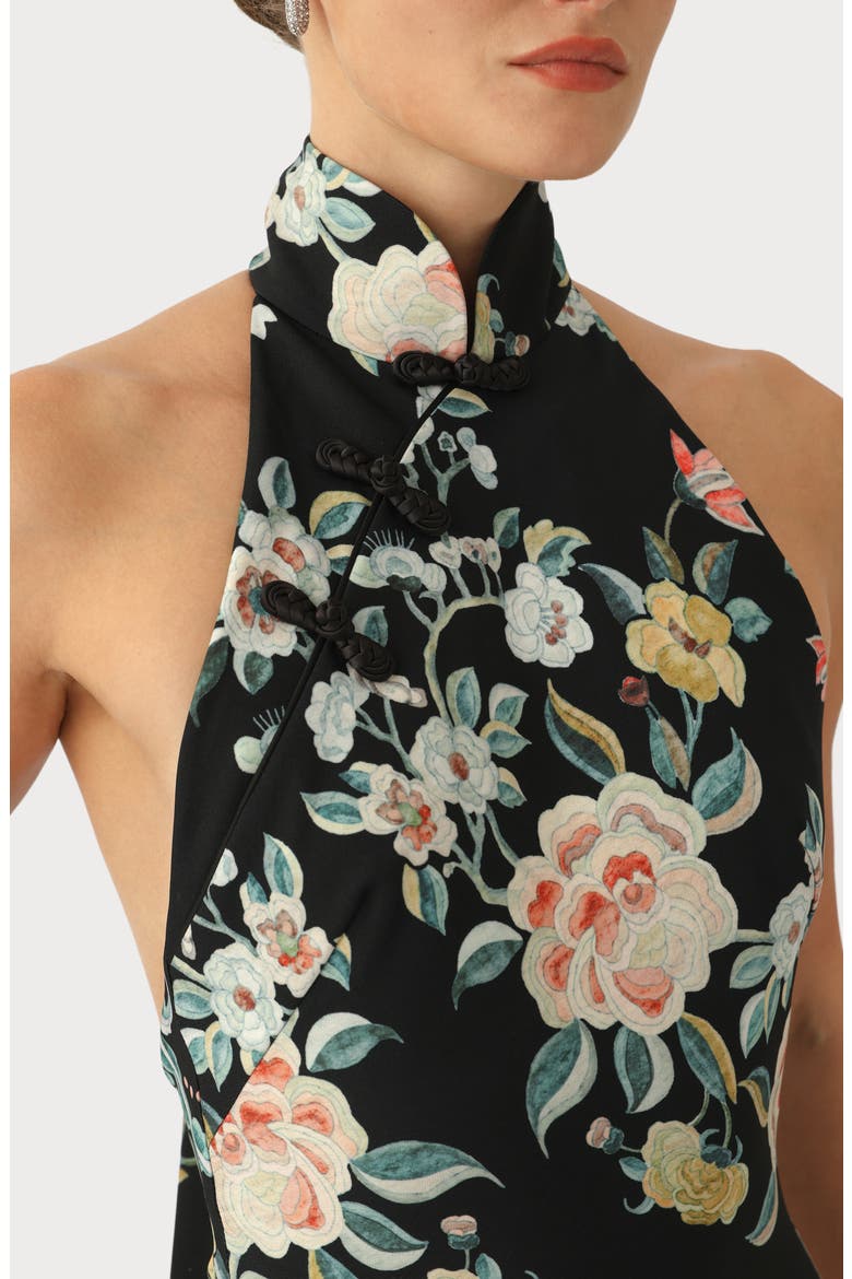 Georgia Floral Halter Gown, Alternate, color, BLACK