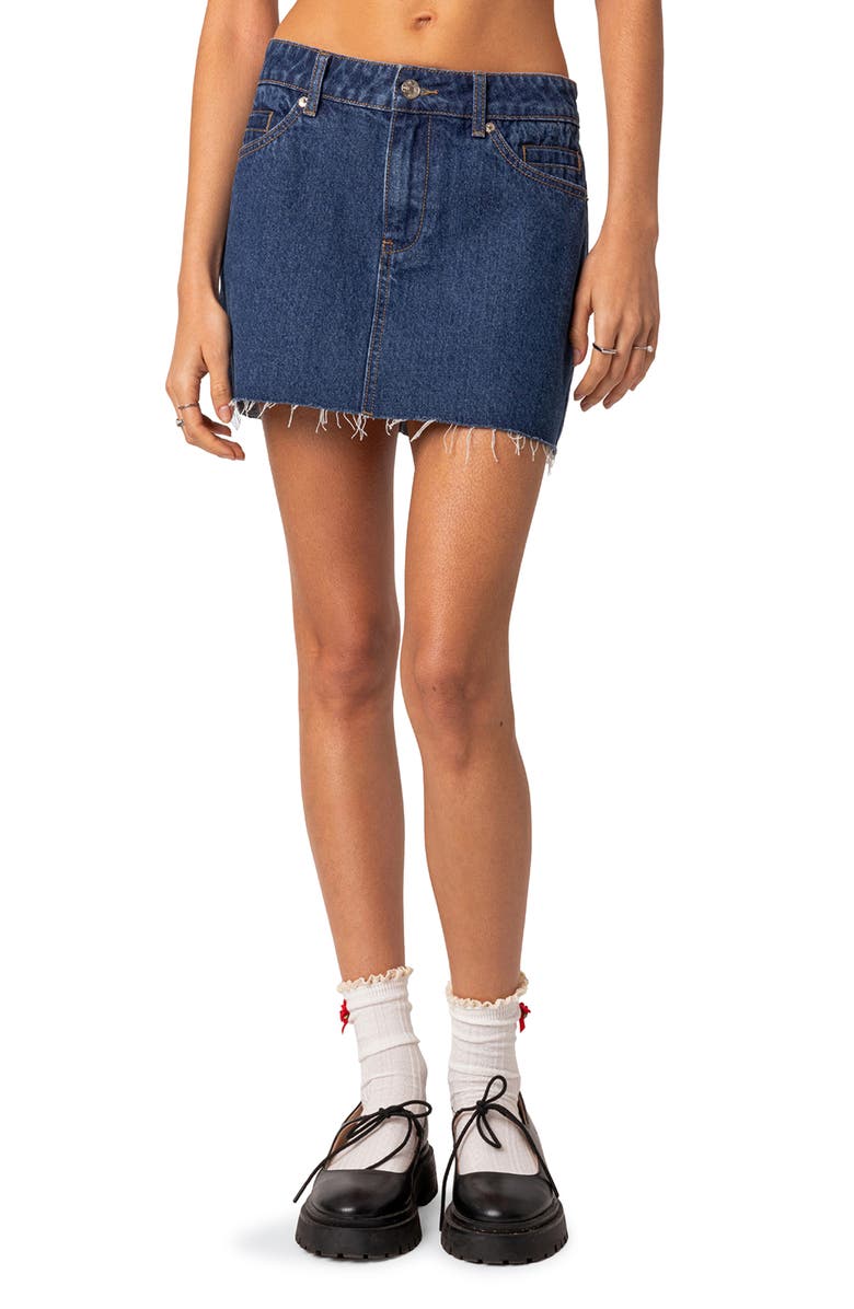 EDIKTED Jessie Denim Miniskirt, Main, color, Blue-Washed