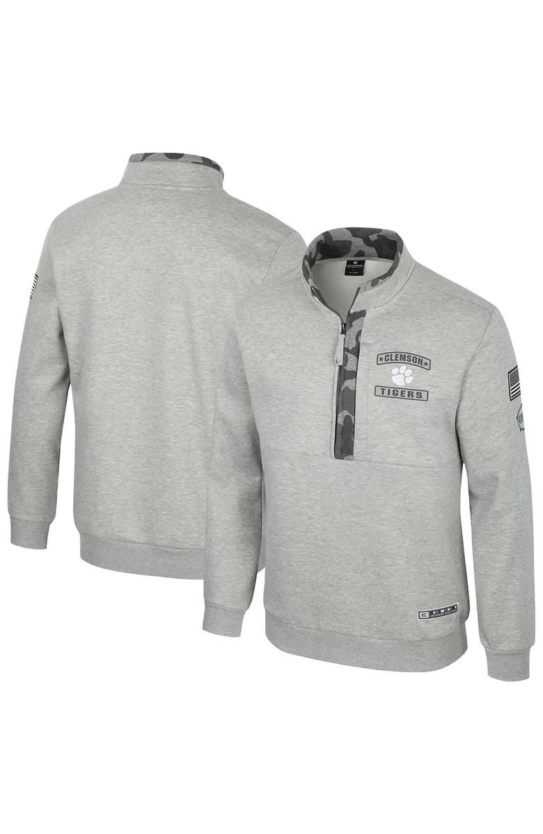 COLOSSEUM Men's Colosseum Heather Gray Clemson Tigers OORAH OHT Military Appreciation Fleece Quarter-Zip Jacket, Main, color, 