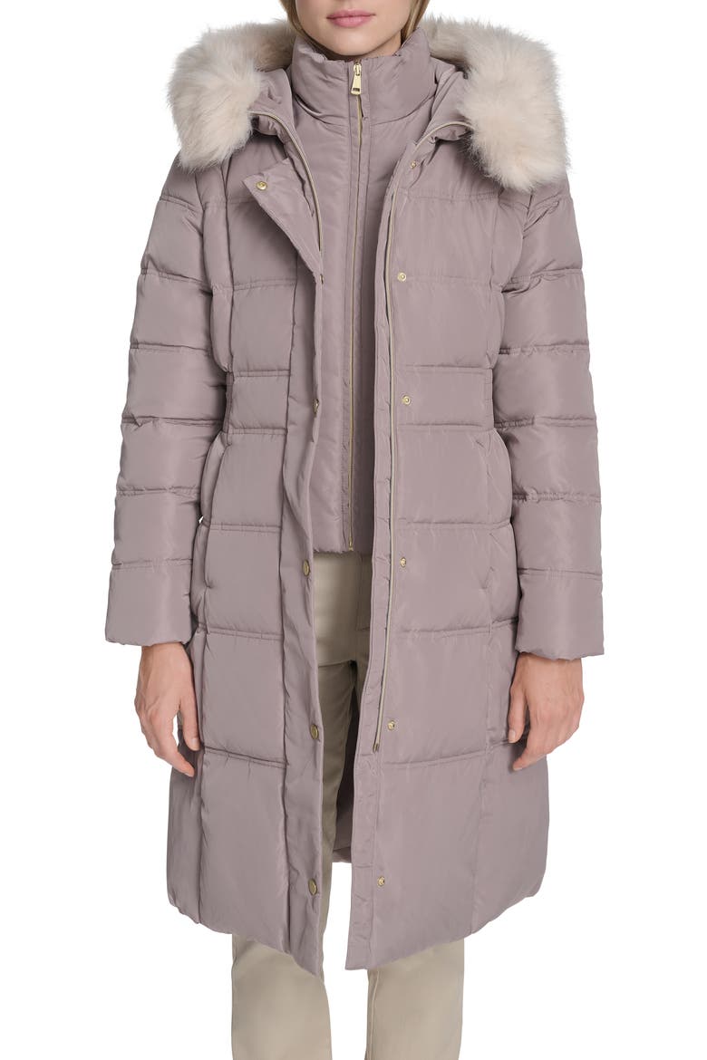 Hooded Puffer Coat with Bib & Faux Fur Trim, Alternate, color, CASHEW
