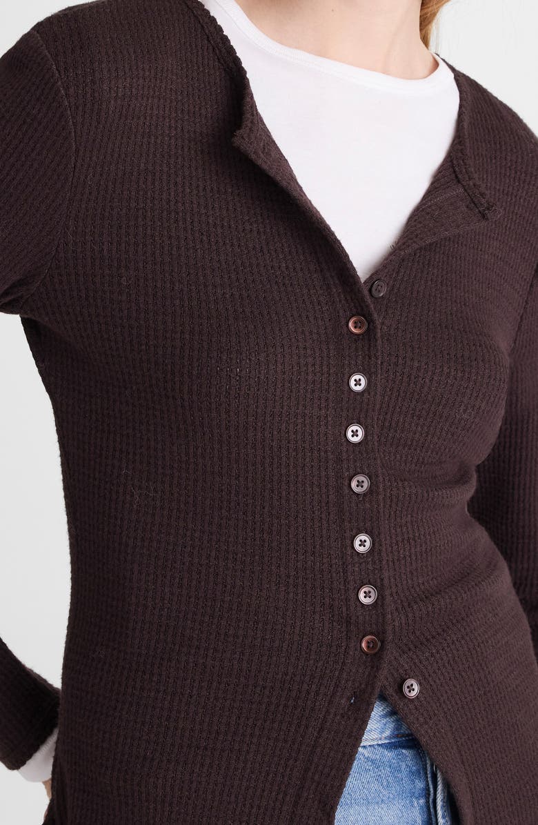 Madewell Waffle Knit Cutaway Crewneck Cardigan, Alternate, color, Molasses
