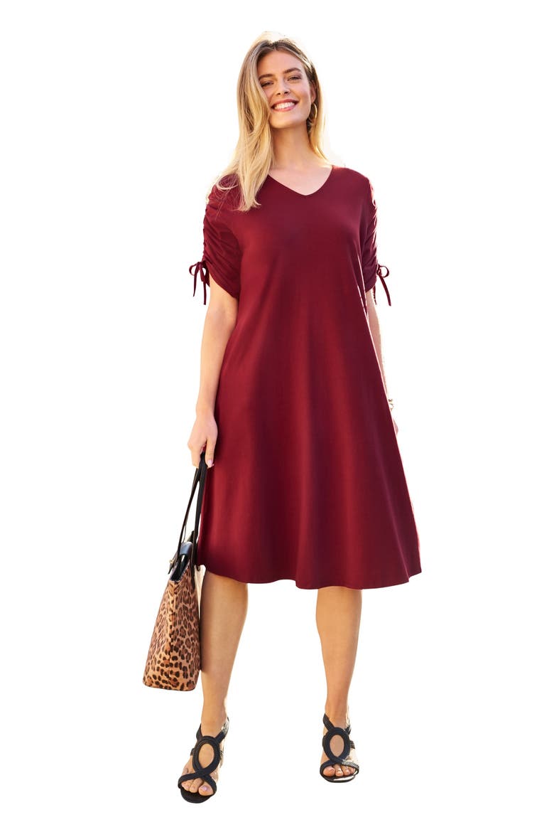 Tie Sleeve Midi Dress, Main, color, RICH BURGUNDY