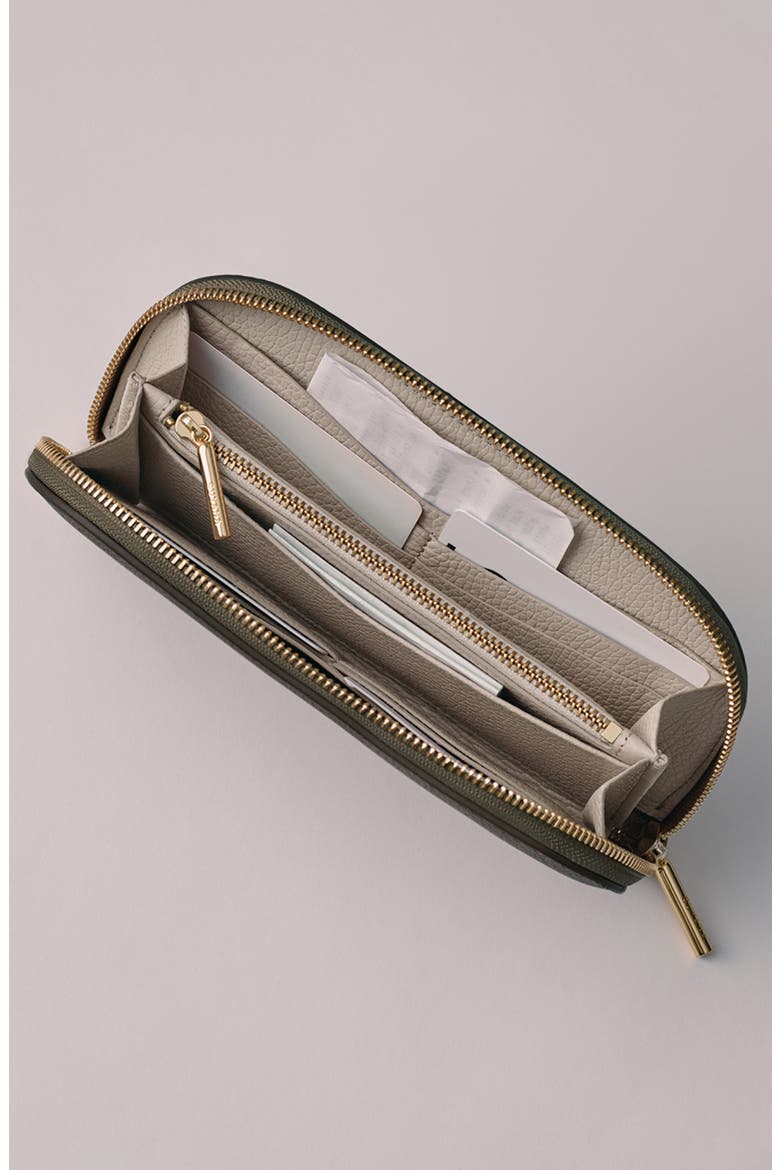 Curved Leather Wallet, Alternate, color, DARK OLIVE