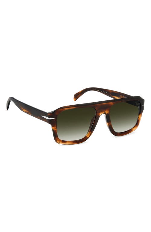 David Beckham Eyewear 54mm Gradient Rectangular Sunglasses In Brown Horn/green Shaded