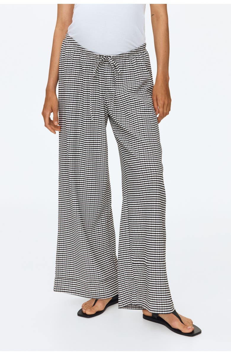 H&M Mama Textured Drawstring Trousers, Alternate, color, Black/Checked