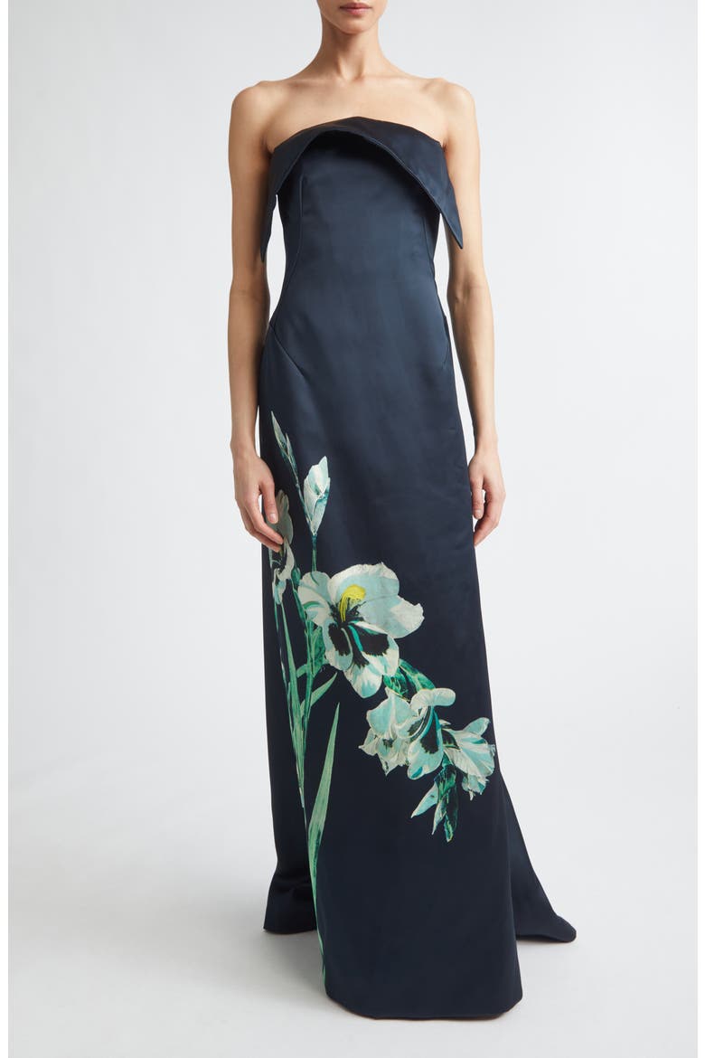 Floral Duchess Bustier Gown, Main, color, MIRRORED ORCHID NAVY