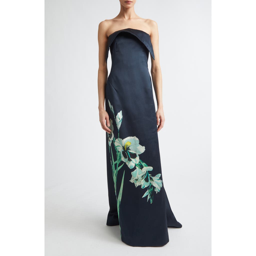 Erdem Floral Duchess Bustier Gown In Blue