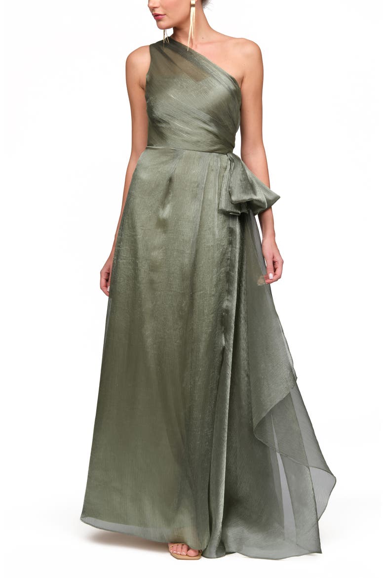 Kairi One-Shoulder Taffeta Gown, Alternate, color, CELADON