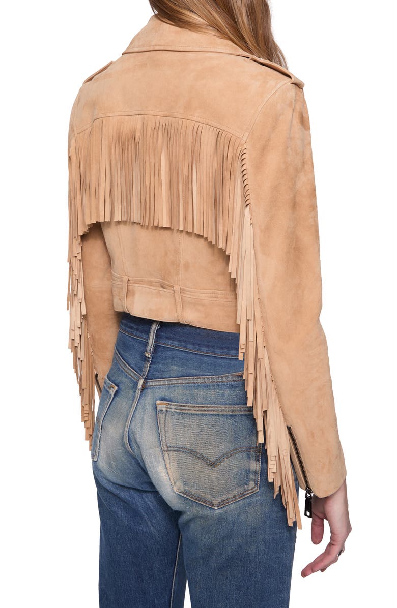 Rebecca Minkoff Gemma Suede Fringe Detail Moto Jacket, Alternate, color,