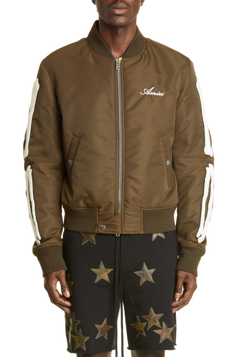 AMIRI Bones Nylon Bomber Jacket, Main, color, 