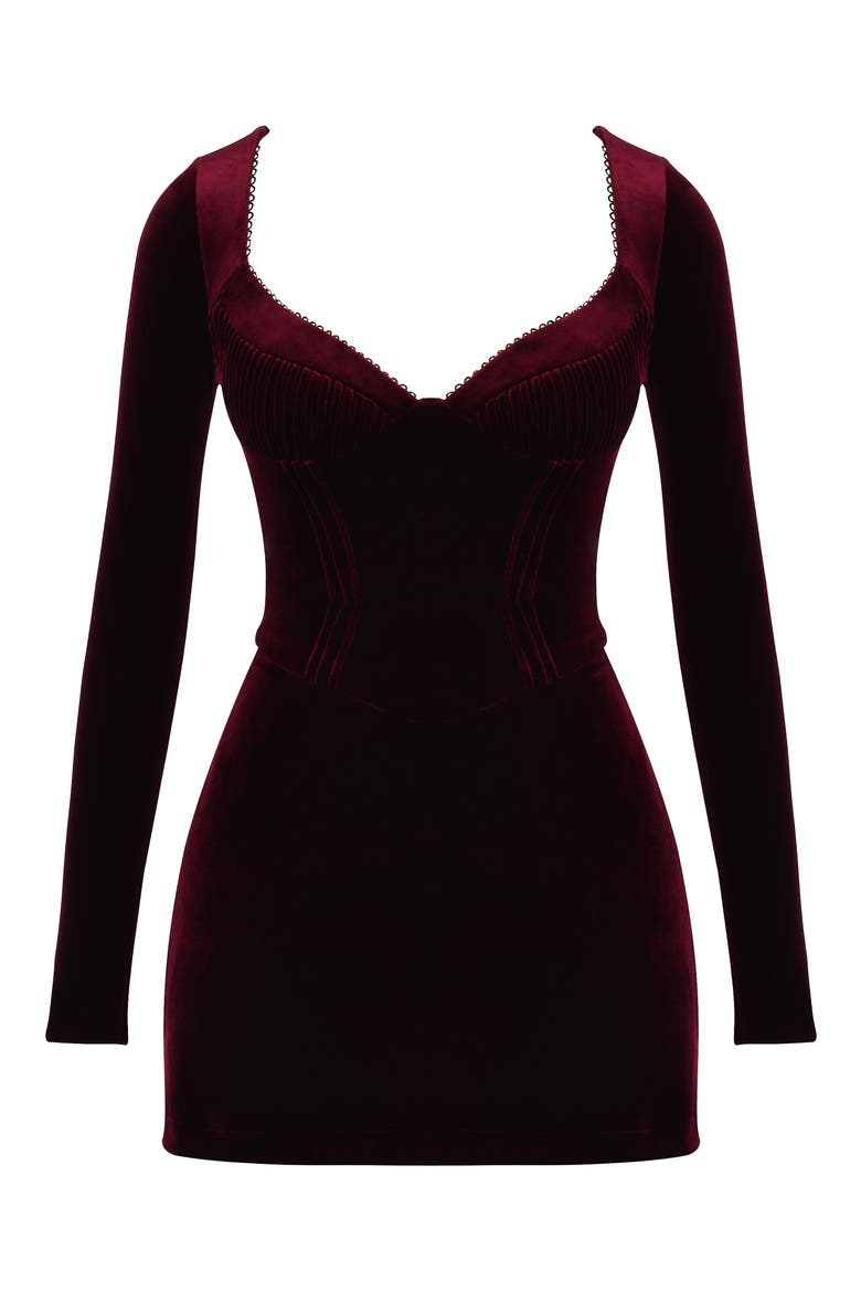 Tuck Long Sleeve Velvet Minidress, Alternate, color, BROWN CHERRY