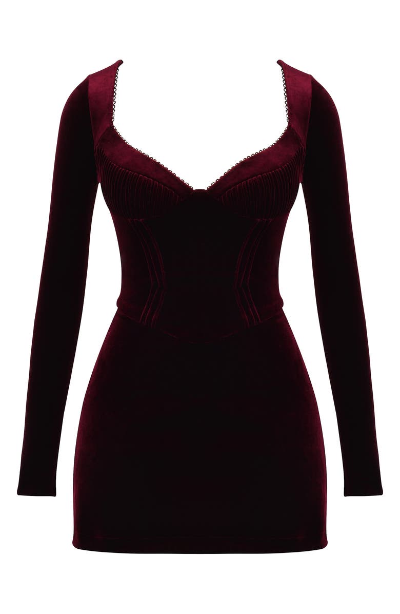 HOUSE OF CB Tuck Long Sleeve Velvet Minidress, Alternate, color,