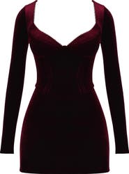 HOUSE OF CB Tuck Long Sleeve Velvet Minidress