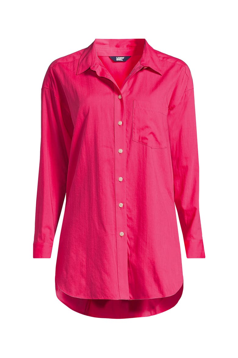 Women's Plus Size Cotton Voile Billowy Oversized Shirt, Alternate, color, Hot Pink