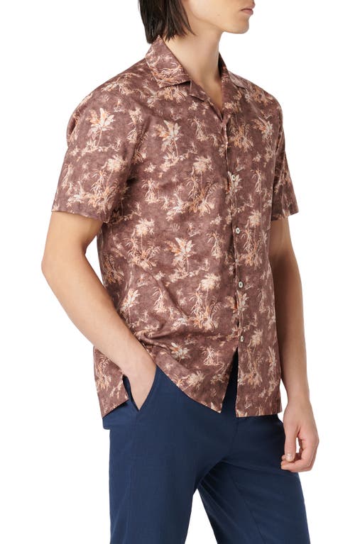 Bugatchi Jackson Shaped Fit Palm Tree Print Button-up Camp Shirt In Brown