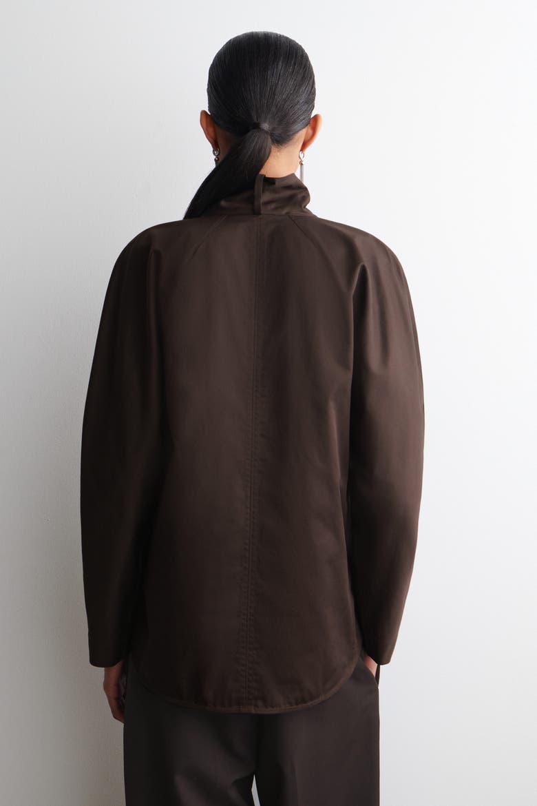 Shawl-Collar Cotton Blouse, Alternate, color, DARK BROWN