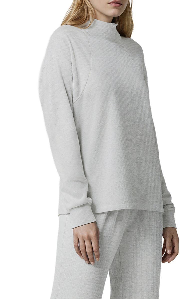 Three Dots Brushed Ribbed Pullover Sweatshirt, Alternate, color, Heather Grey