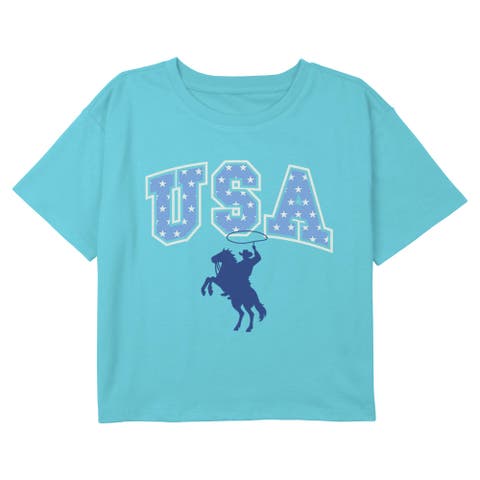 Girls' Usa Star Rodeo Short Sleeve Boxy Cropped T-shirt