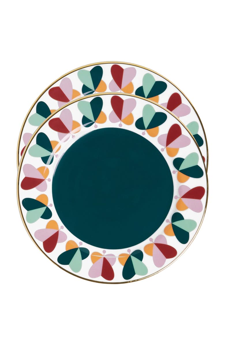 La DoubleJ Dessert Plates Set Of 2 Farfalle Ring Green, Main, color, Farfalle Ring Green