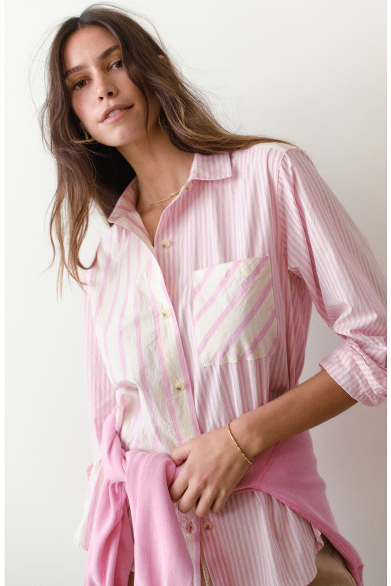 Jane California Relaxed Stripe Cotton Poplin Button-Up Shirt, Alternate, color, PINK STRIPE