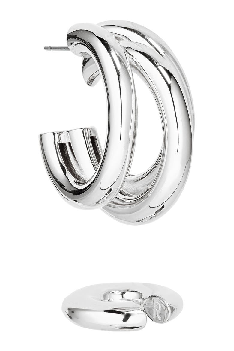 Triple Loop Hoop Earrings & Ear Cuff Set, Alternate, color, SILVER