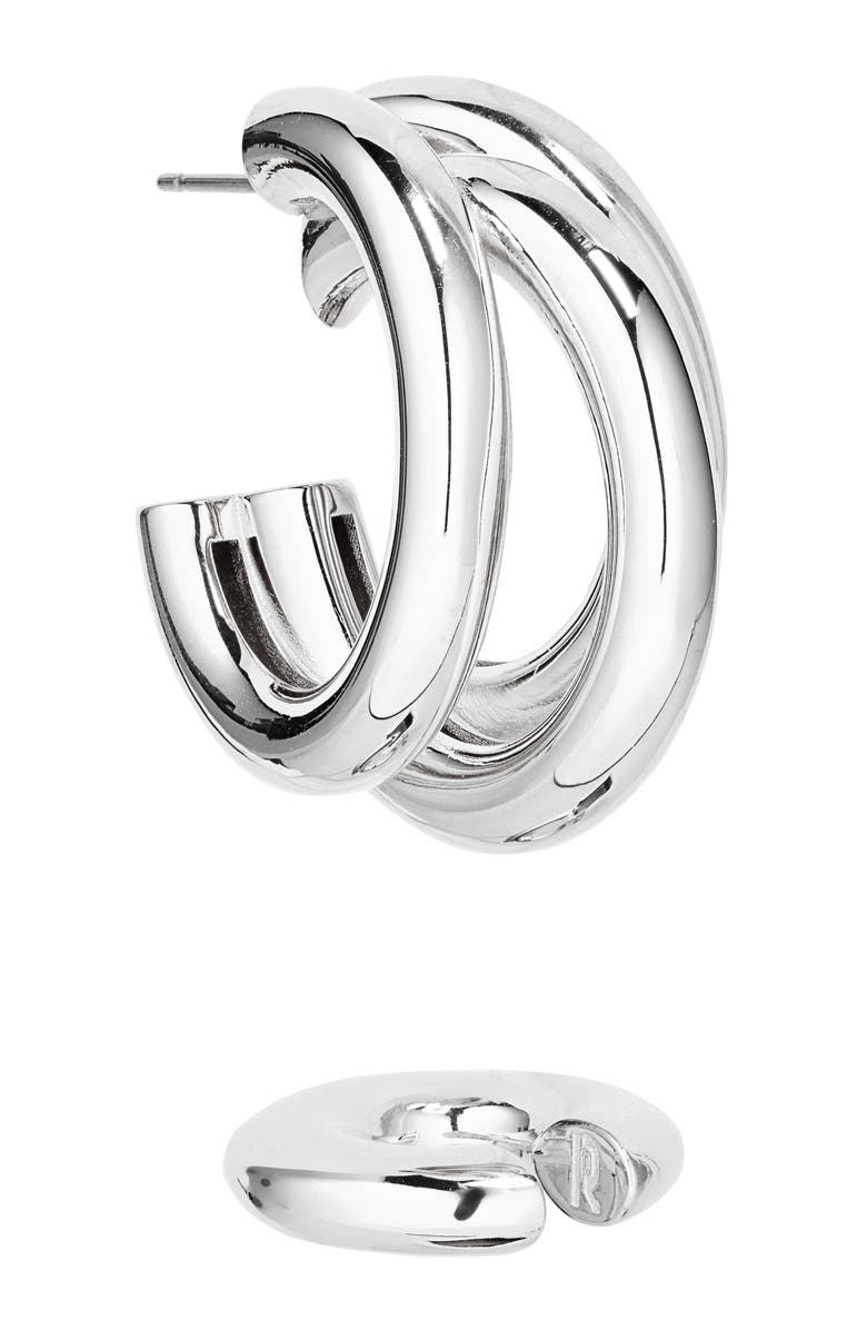 Rabanne Triple Loop Hoop Earrings & Ear Cuff Set, Alternate, color, Silver