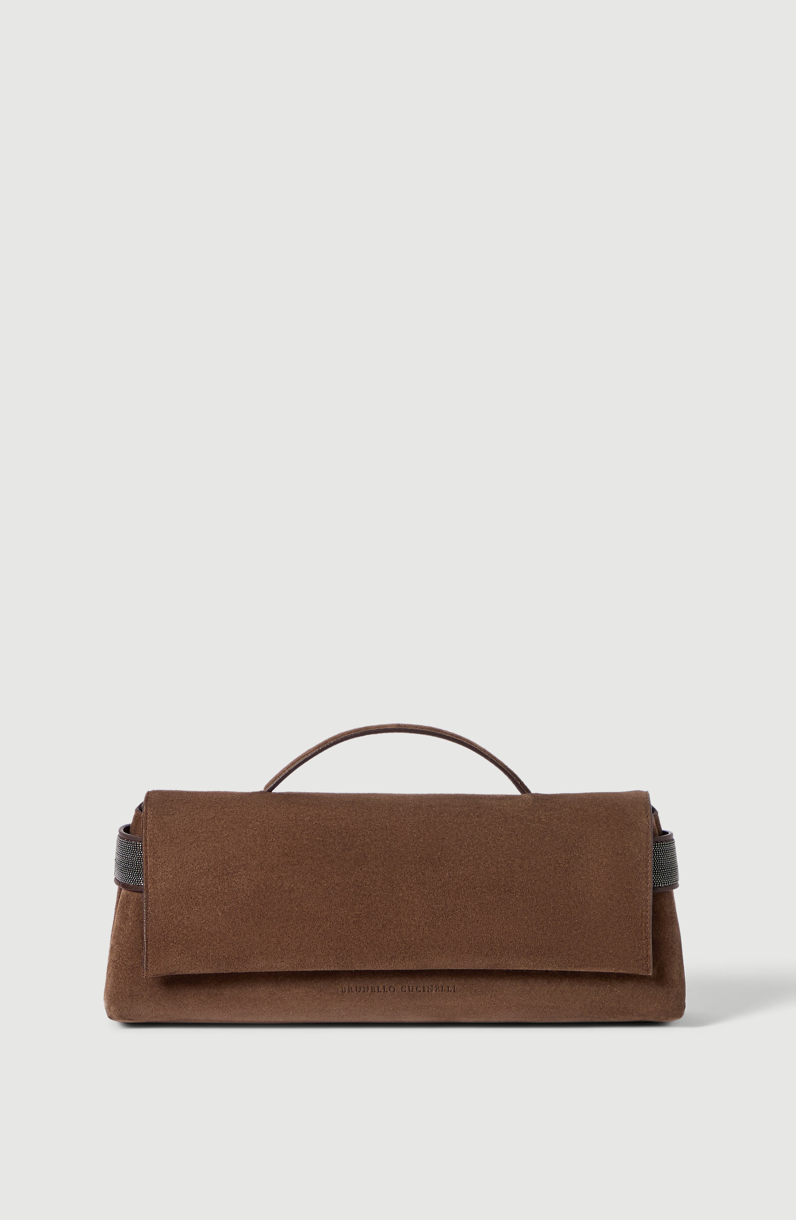 Suede Essence clutch bag, Main, color, Caramel