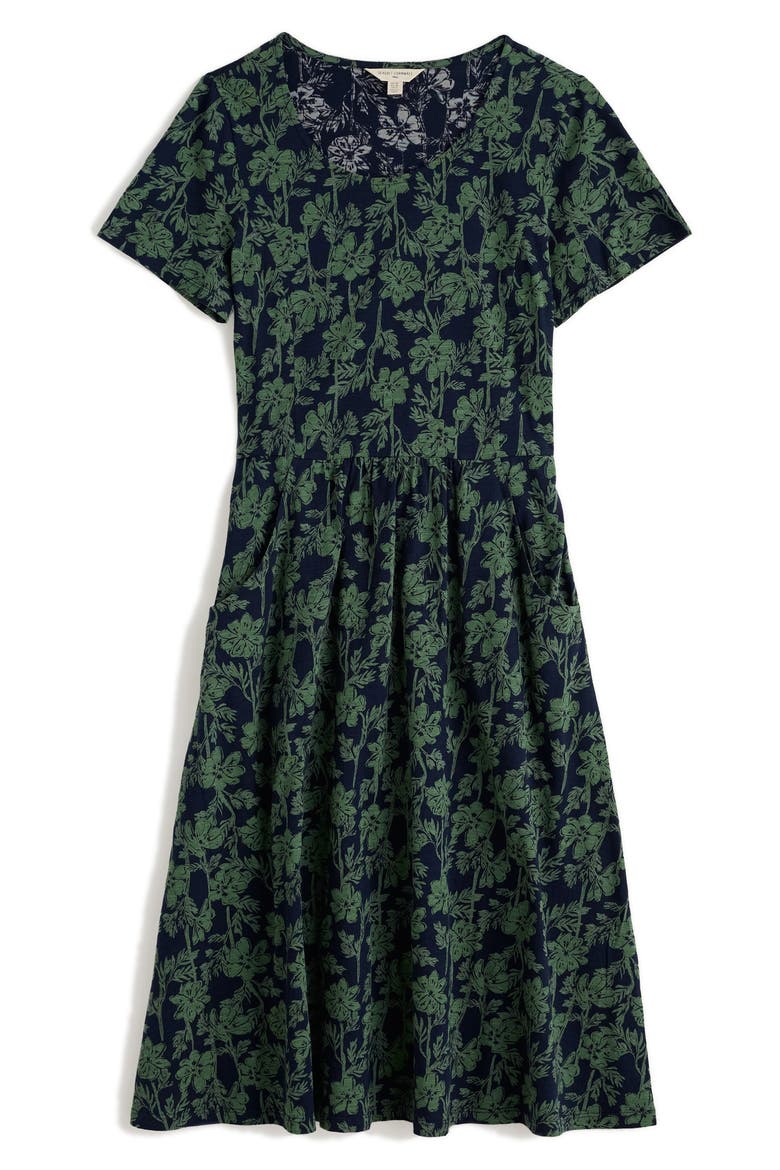 Enor Floral Print Organic Cotton Fit & Flare Midi Dress, Alternate, color, COSMOS STEMS MARITIME