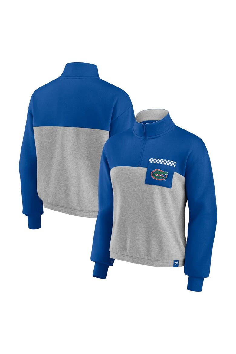 Women's Fanatics Branded Royal/Heathered Gray Florida Gators Sideline to Sideline Colorblock Quarter-Zip Jacket, Main, color, Royal