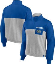 FANATICS Women's Fanatics Branded Royal/Heathered Gray Florida Gators Sideline to Sideline Colorblock Quarter-Zip Jacket