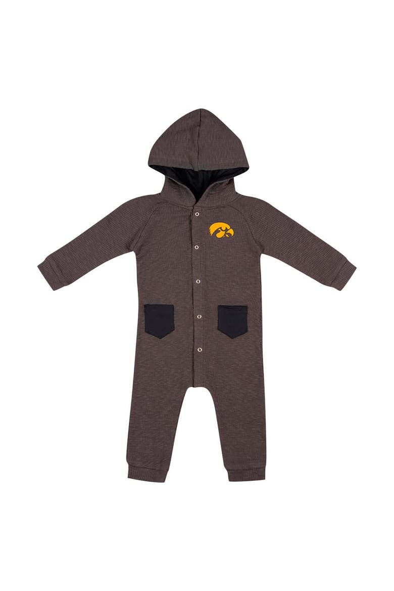 Newborn & Infant Colosseum Charcoal Iowa Hawkeyes Zando-Zan Waffle Full-Snap Hooded Romper, Alternate, color, Charcoal