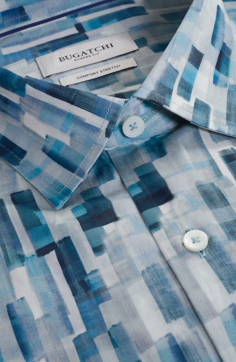 Bugatchi Julian Shaped Fit Stretch Cotton Button-Up Shirt, Alternate, color, Teal