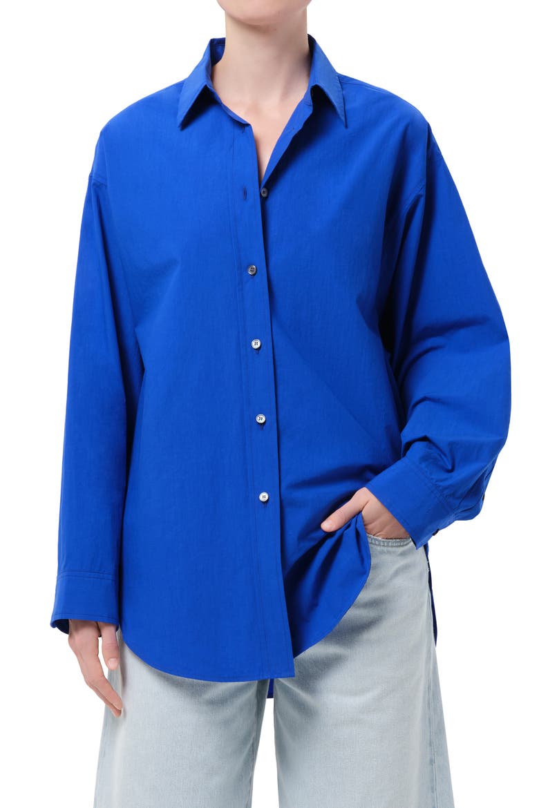 Sona Cotton Button-Up Shirt, Main, color, COBALT BRIGHT ELECTRIC BLUE