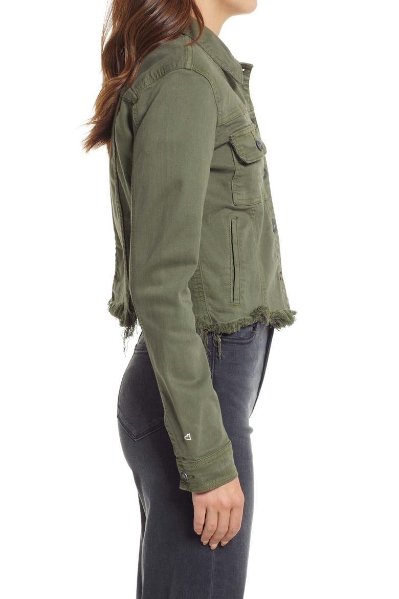Frayed Hem Denim Jacket, Alternate, color, OLIVE
