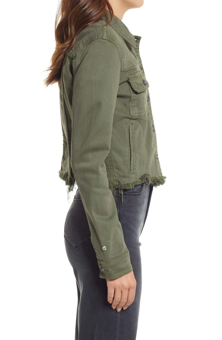 HIDDEN JEANS Frayed Hem Denim Jacket, Alternate, color, Olive