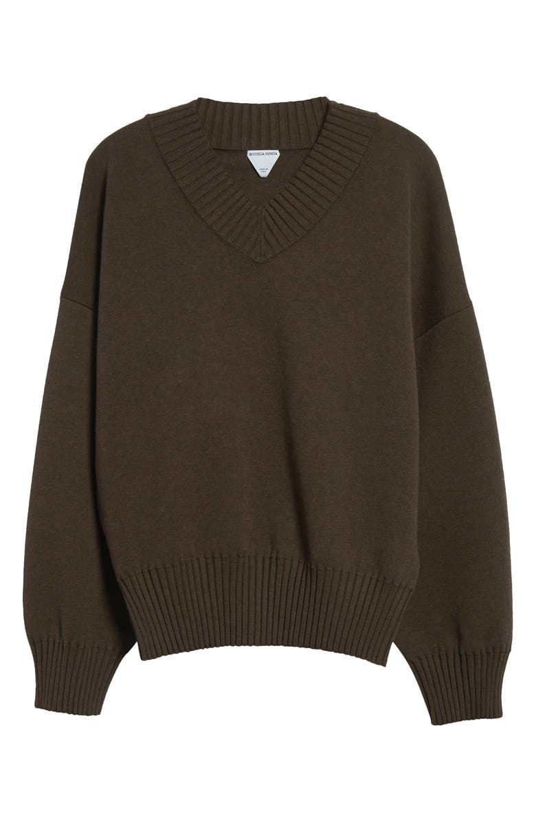 Bottega Veneta Relaxed Fit Double Cotton Blend V-Neck Sweater, Alternate, color, 2164 Dark Chestnut