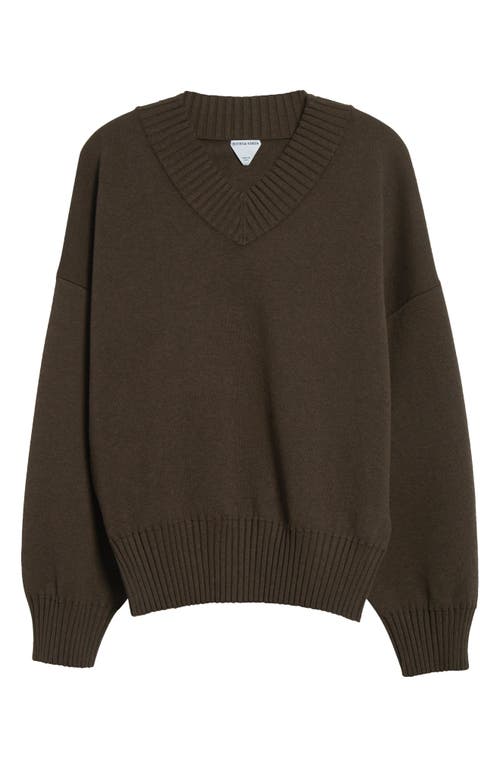Bottega Veneta Relaxed Fit Double Cotton Blend V-neck Sweater In 2164 Dark Chestnut