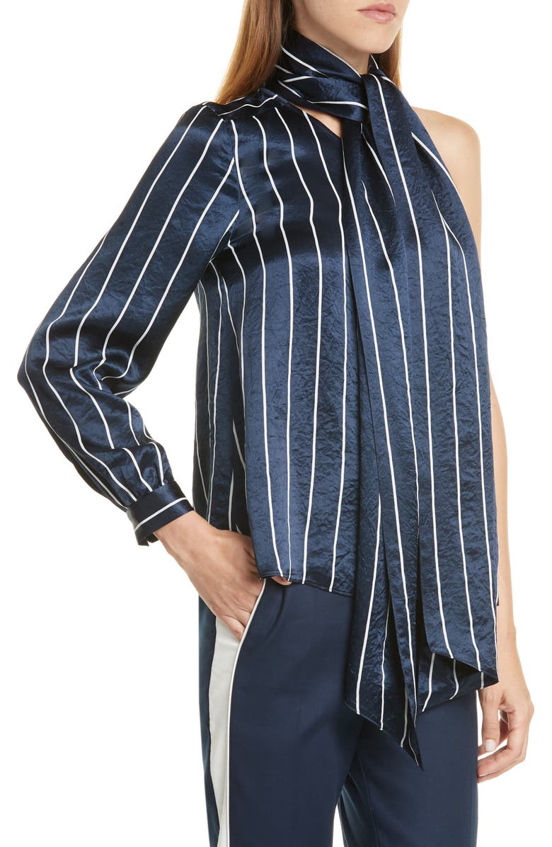 HUGO Casini One-Shoulder Hammered Satin Top, Alternate, color, 