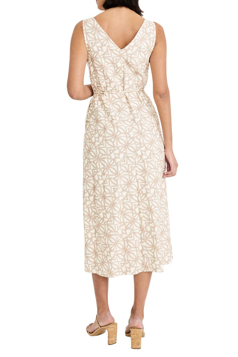 Printed Tie Waist Midi Dress, Alternate, color, IVORY/ LIGHT BROWN