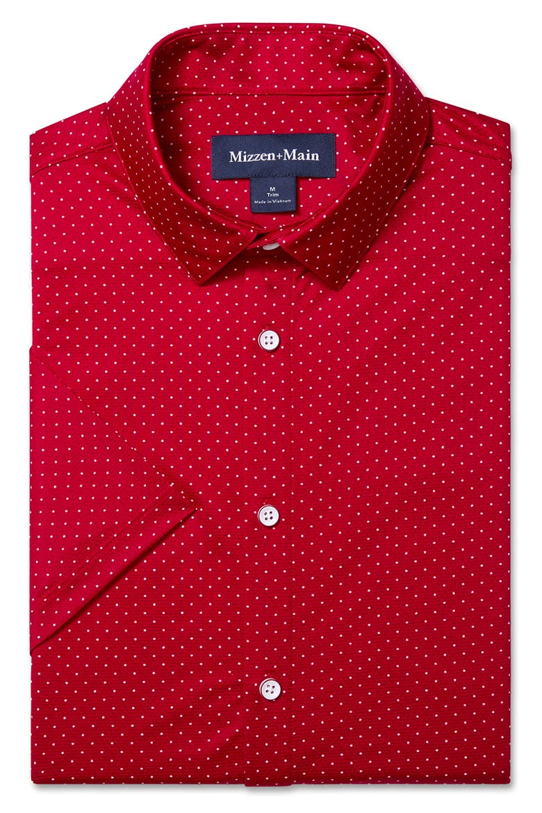 Halyard Trim Fit Red Hot Dot Short Sleeve Performance Button-Up Shirt, Alternate, color, RED HOT DOT