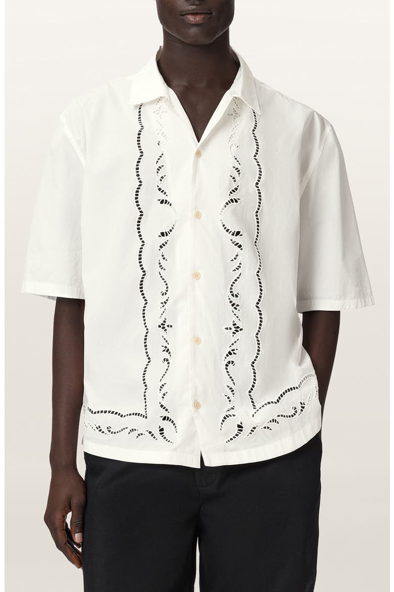Field Eyelet Detail Short Sleeve Button-Up Shirt, Main, color, WHITE