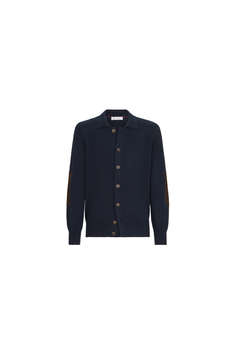Cashmere cardigan with shirt-style collar and buttons, Alternate, color, Navy Blue