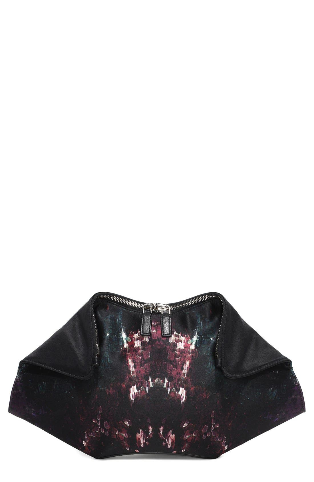 Alexander McQueen 'De Manta' Moth Print Silk Clutch, Main, color, MULTI